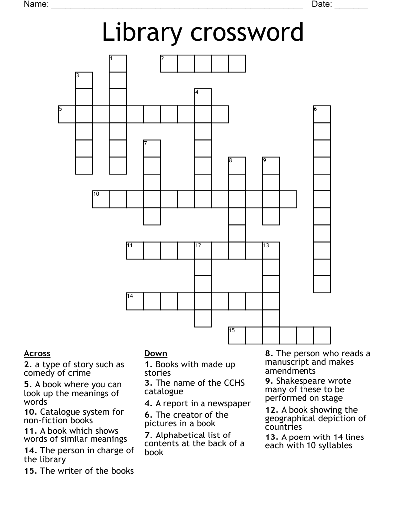 Library crossword