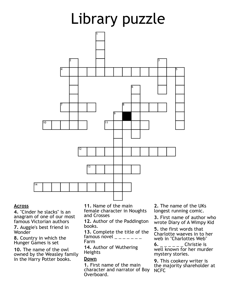 Library puzzle Crossword