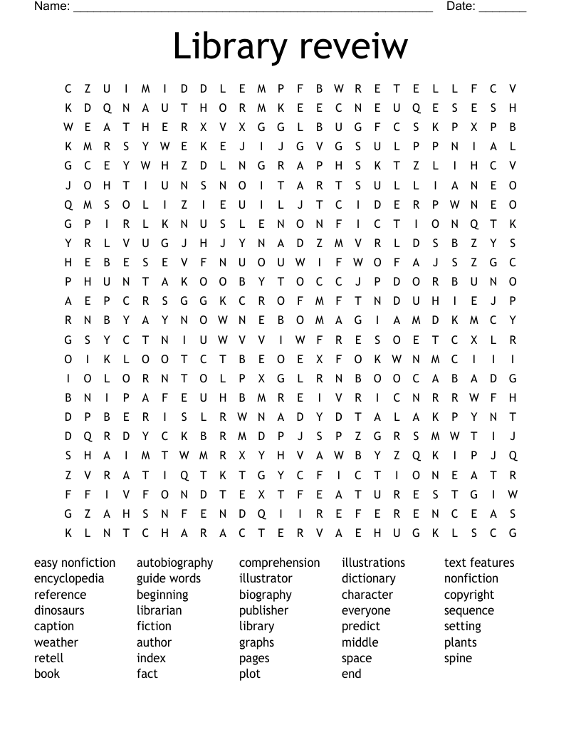 Library reveiw Word Search