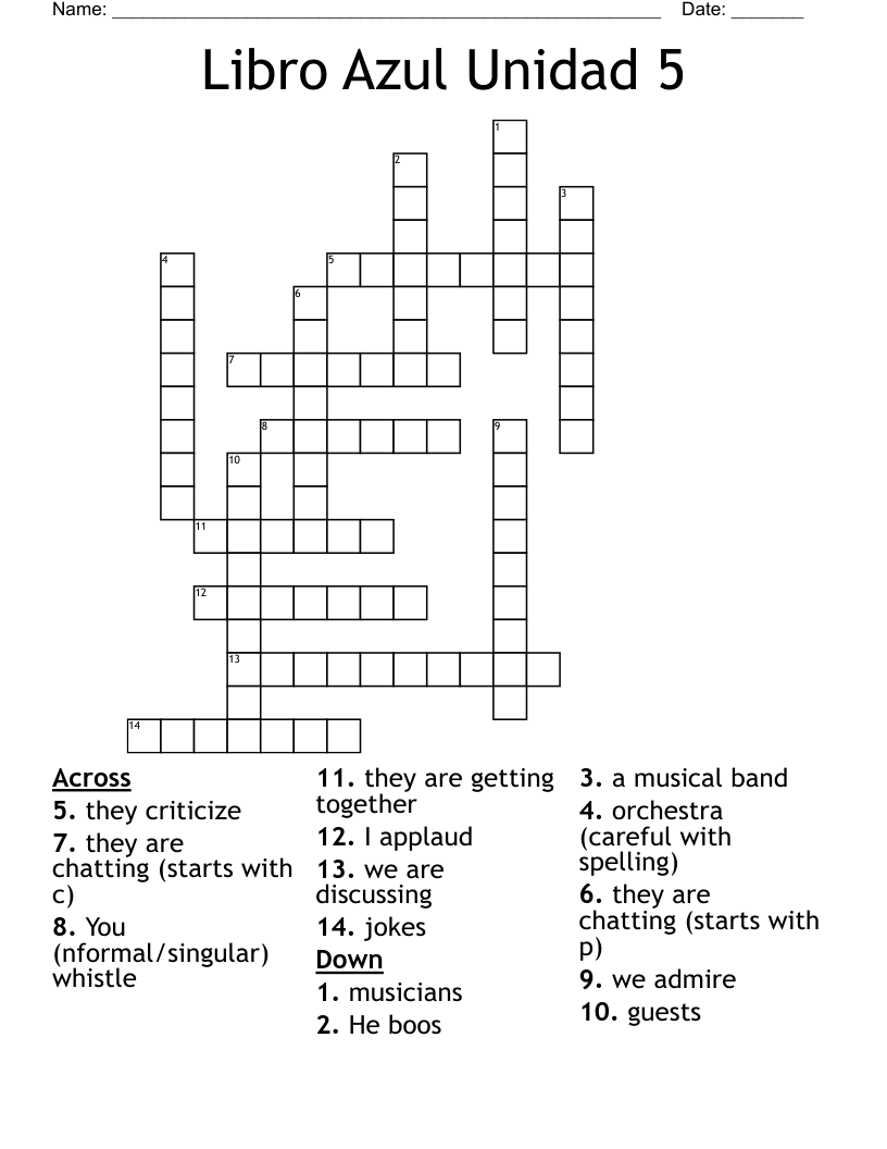 Libro Azul Unidad 5 Crossword