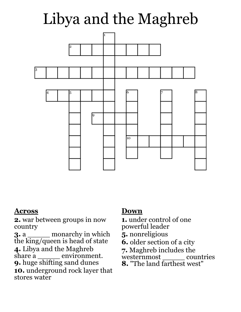 Libya and the Maghreb Crossword