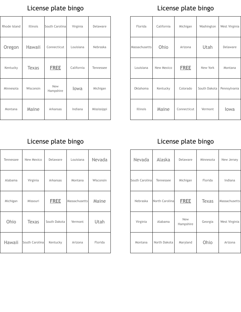 License plate bingo