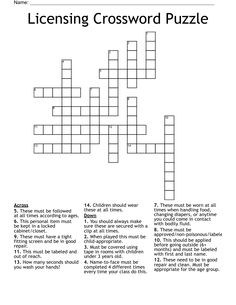 Licensing Crossword Puzzle 