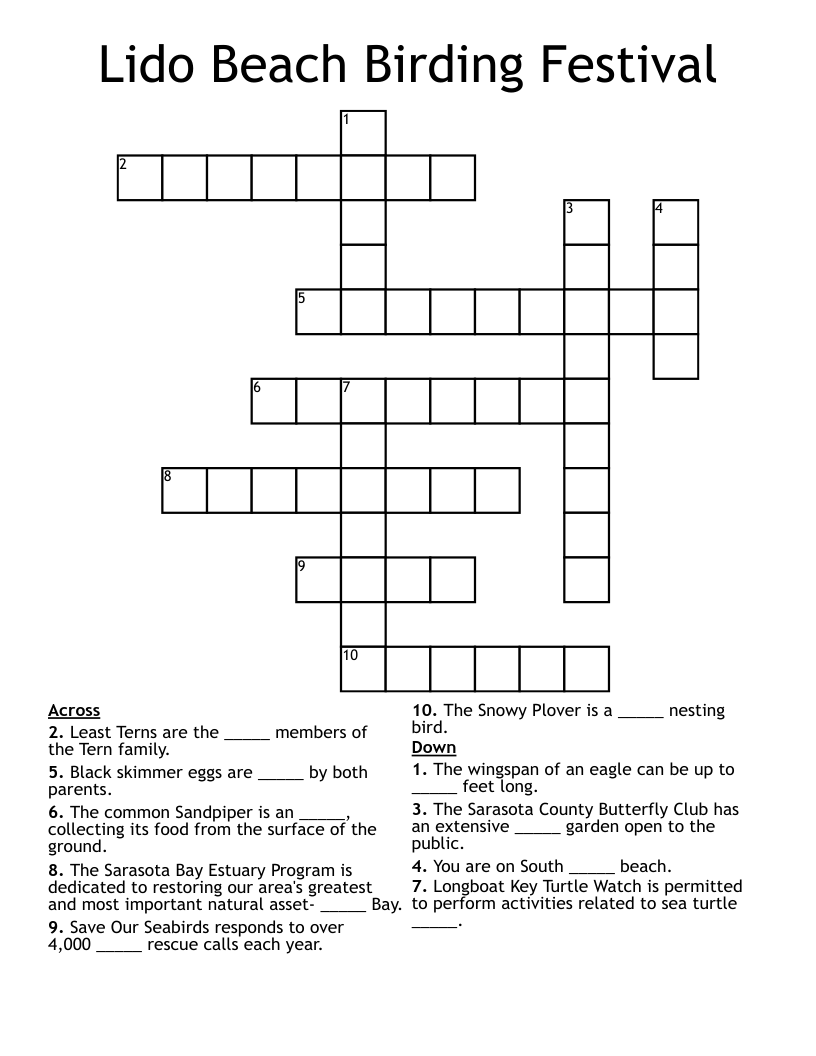Lido Beach Birding Festival Crossword