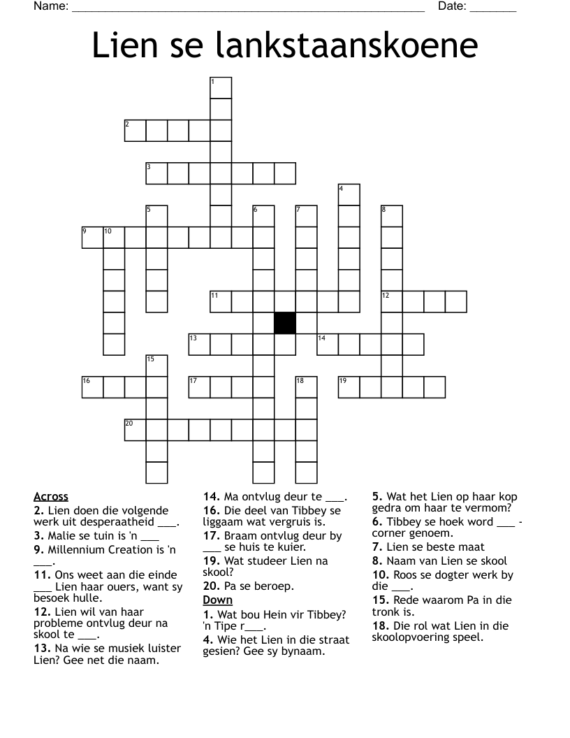 Lien se lankstaanskoene Crossword