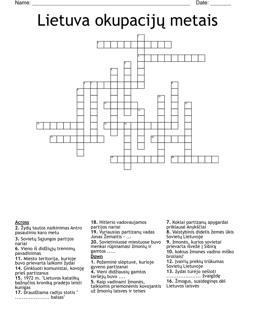 Lietuva okupacijų metais Crossword
