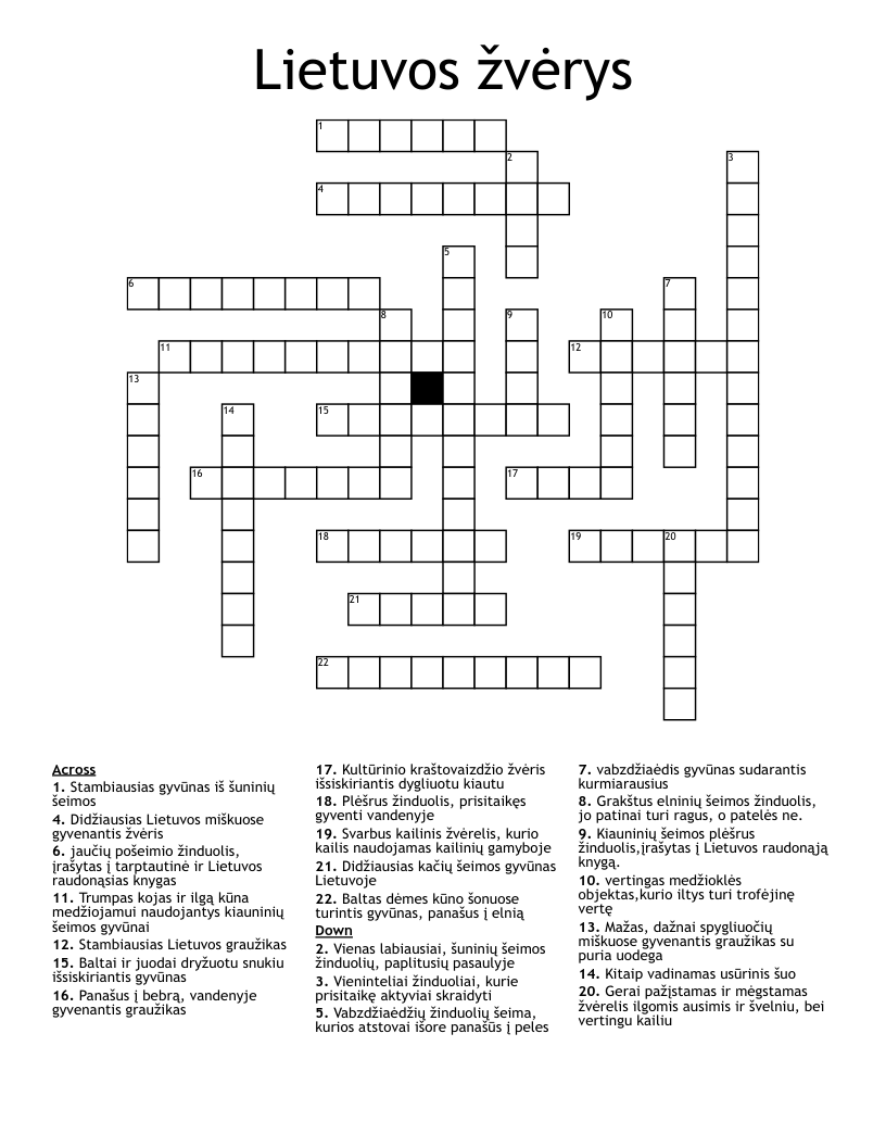 Lietuvos žvėrys Crossword