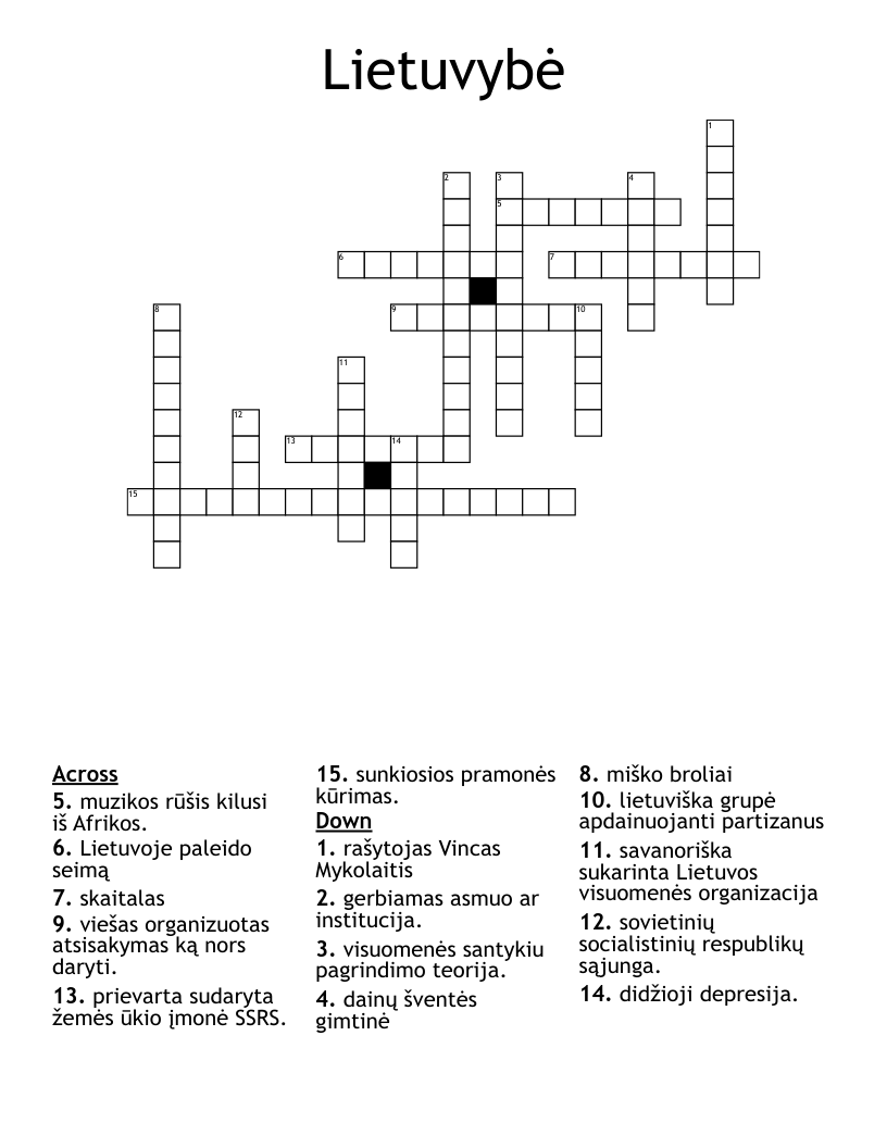 Lietuvybė Crossword