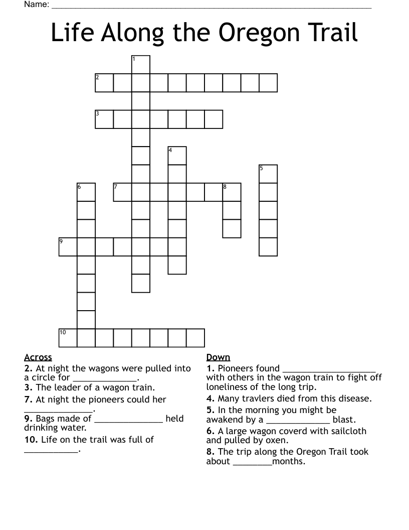 Life Along the Oregon Trail Crossword
