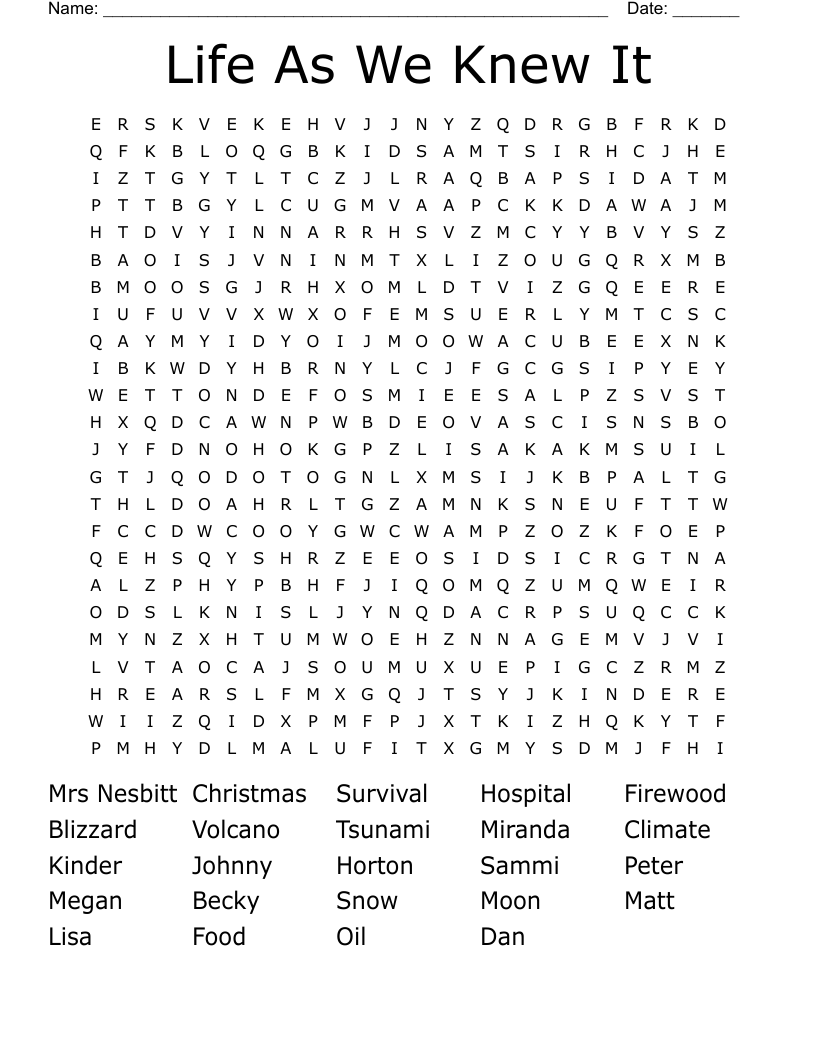 Life As We Knew It Word Search