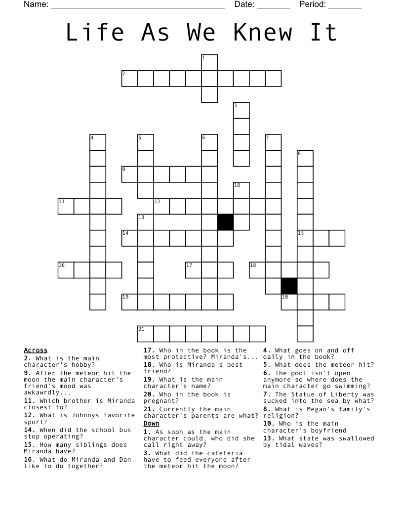 Life As We Knew It Crossword