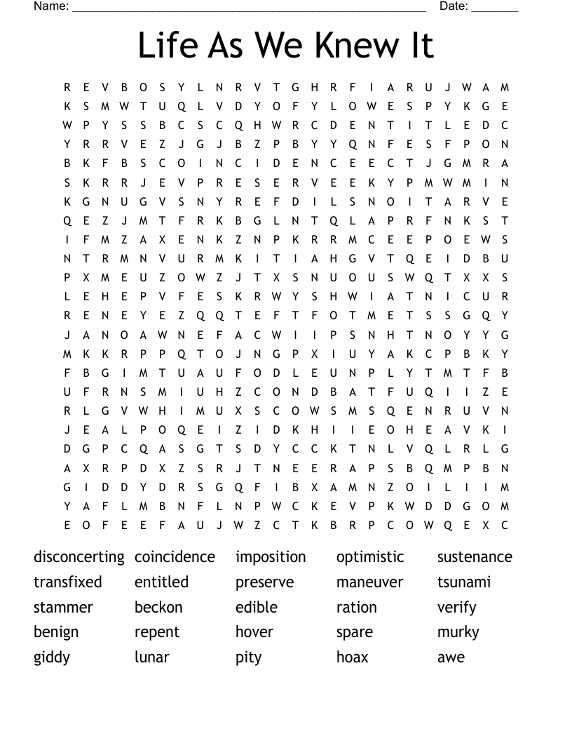 Life As We Knew It Word Search