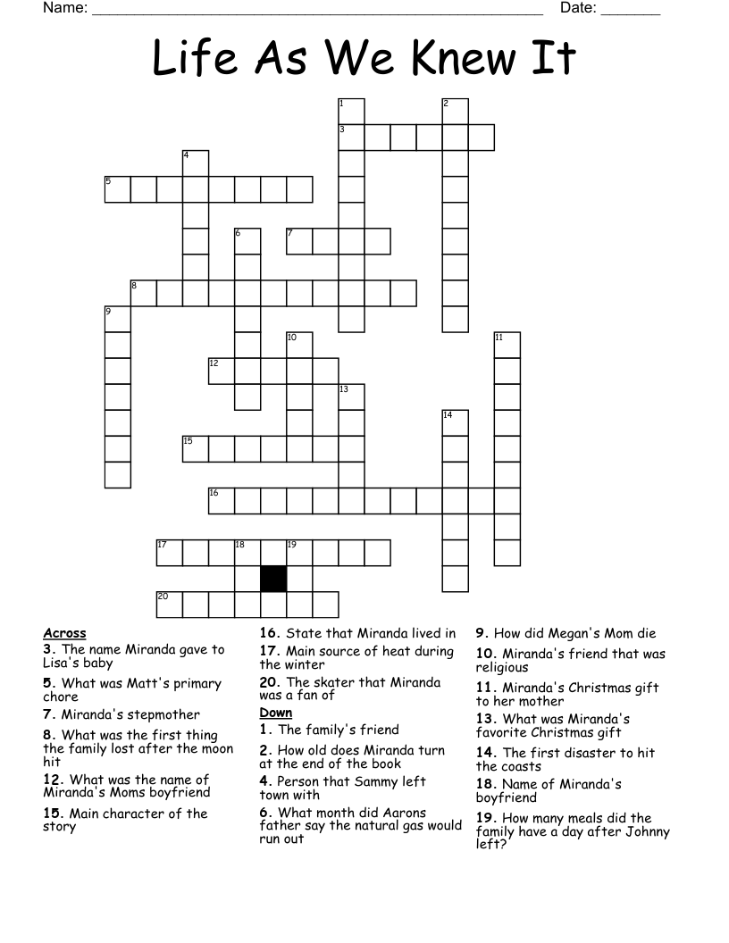 Life As We Knew It Crossword