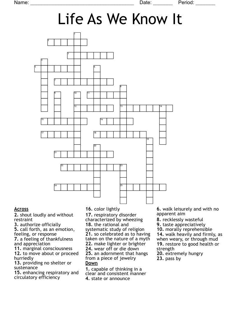 Life As We Know It Crossword