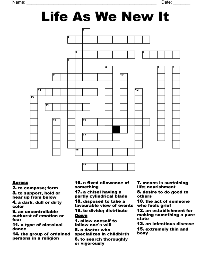 Life As We New It Crossword