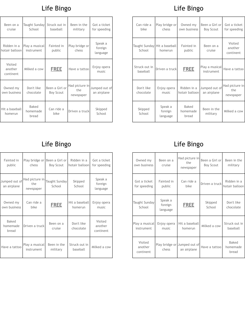 Life Bingo