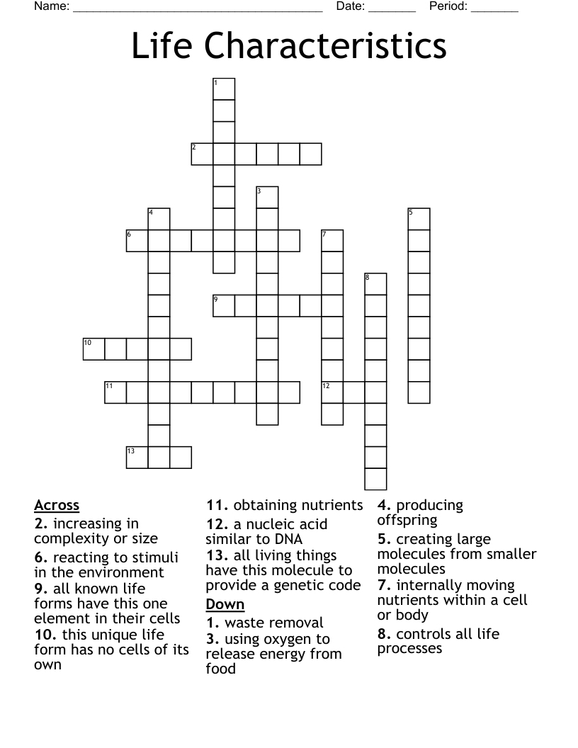 Life Characteristics Crossword