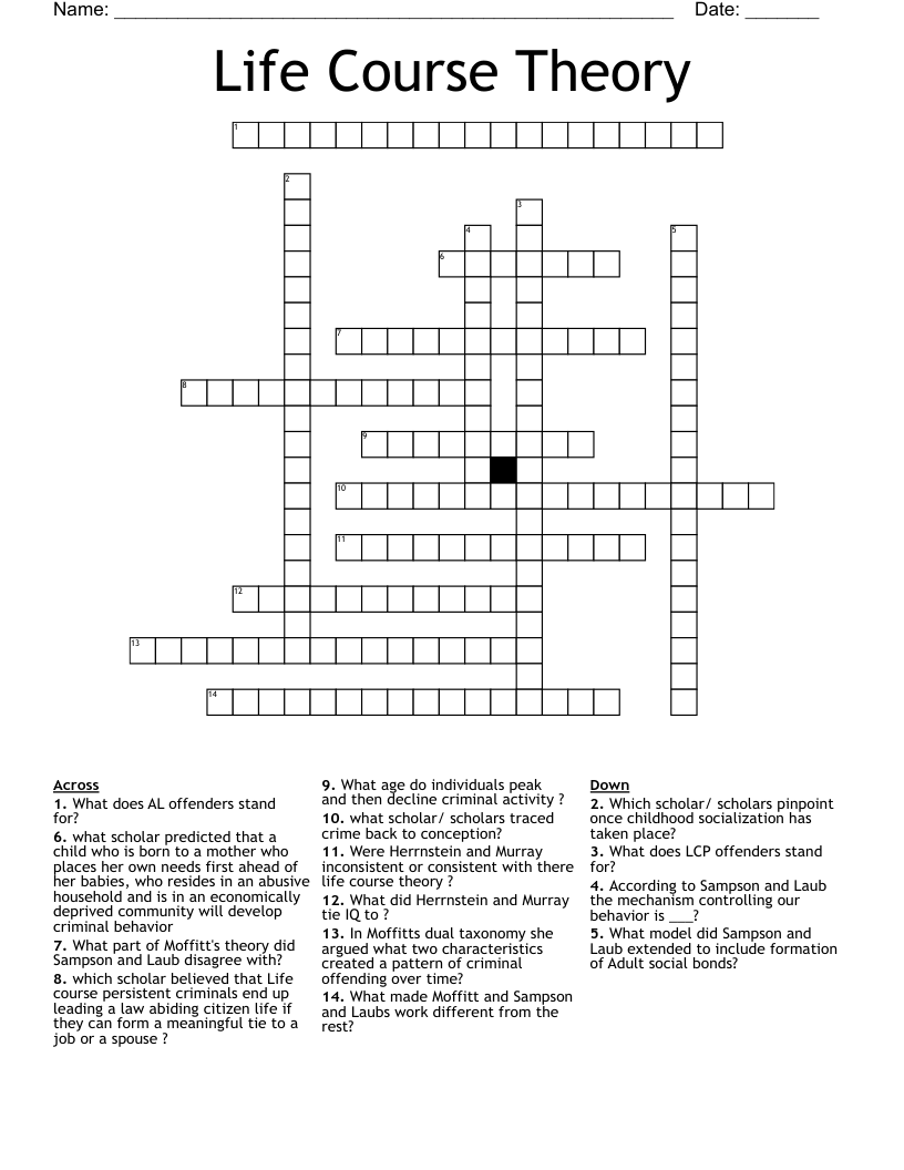 Life Course Theory Crossword