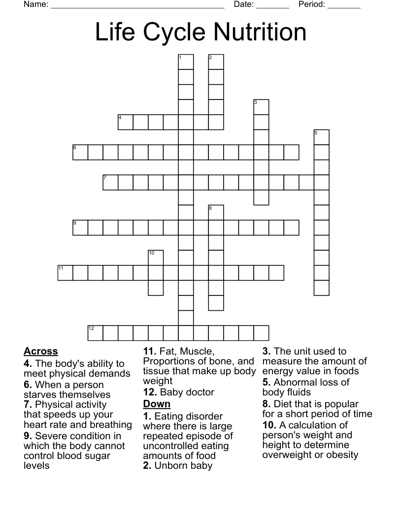 Life Cycle Nutrition Crossword