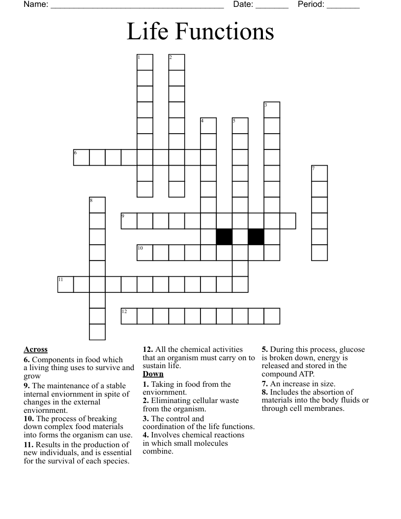 Life Functions Crossword