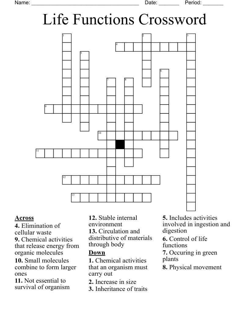 Life Functions Crossword