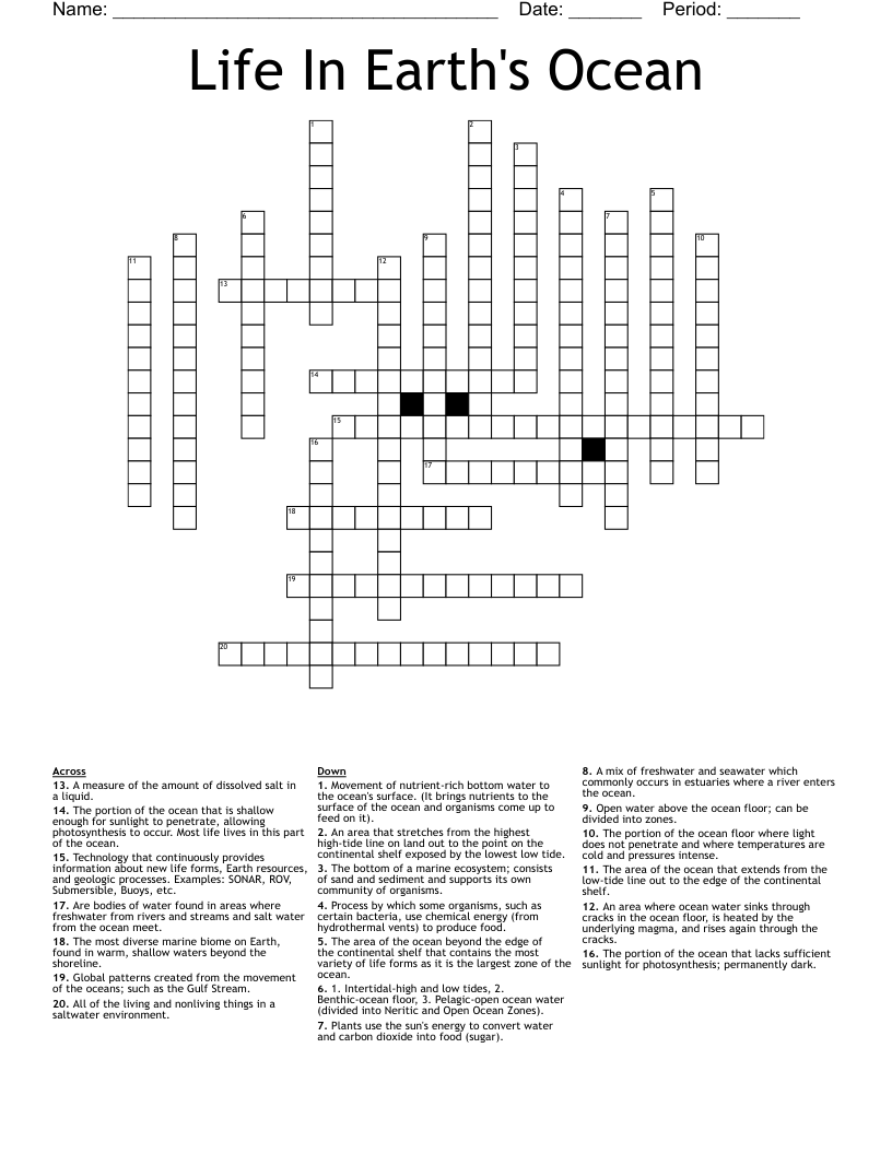 Life In Earth's Ocean Crossword
