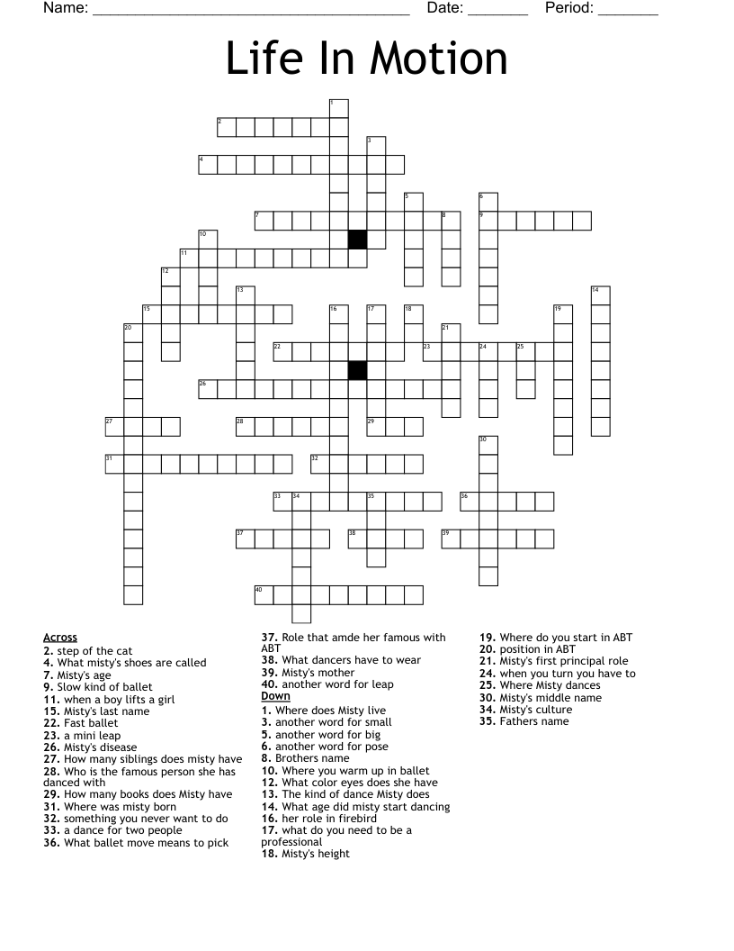 Life In Motion Crossword