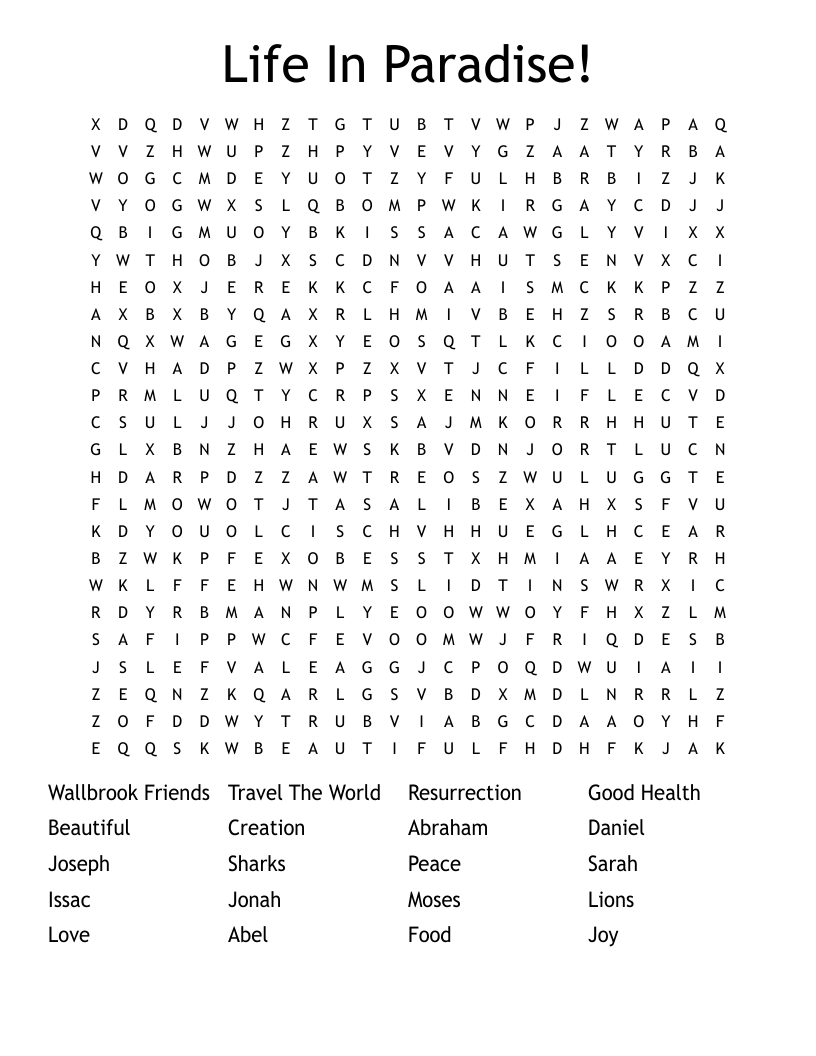 Life In Paradise! Word Search