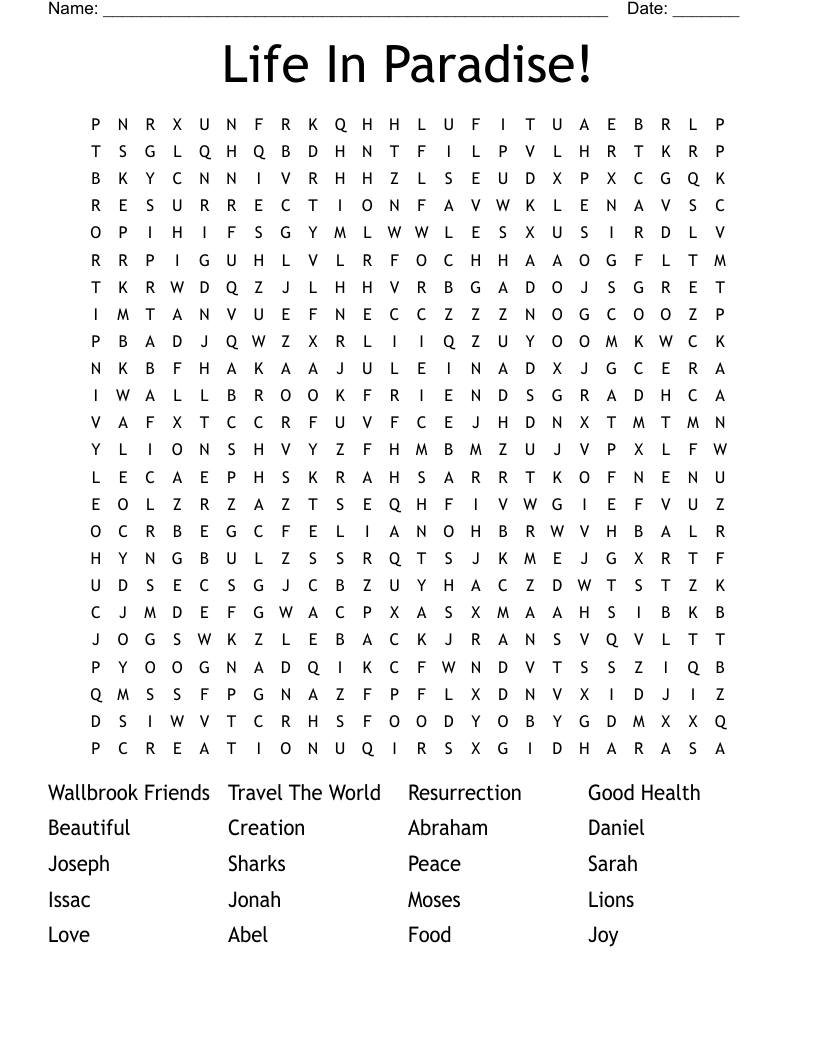 Life In Paradise! Word Search