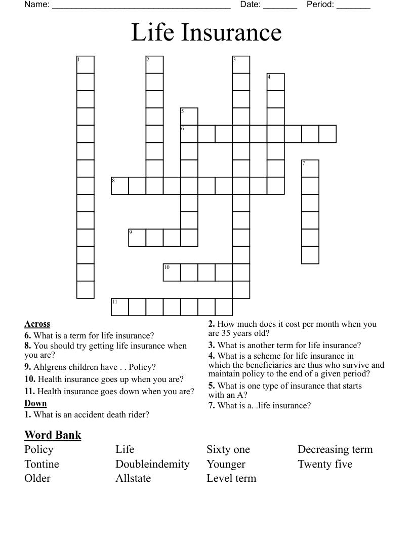 Life Insurance Crossword