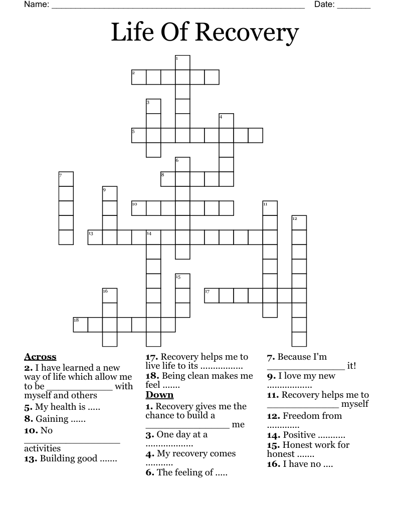 Life Of Recovery Crossword