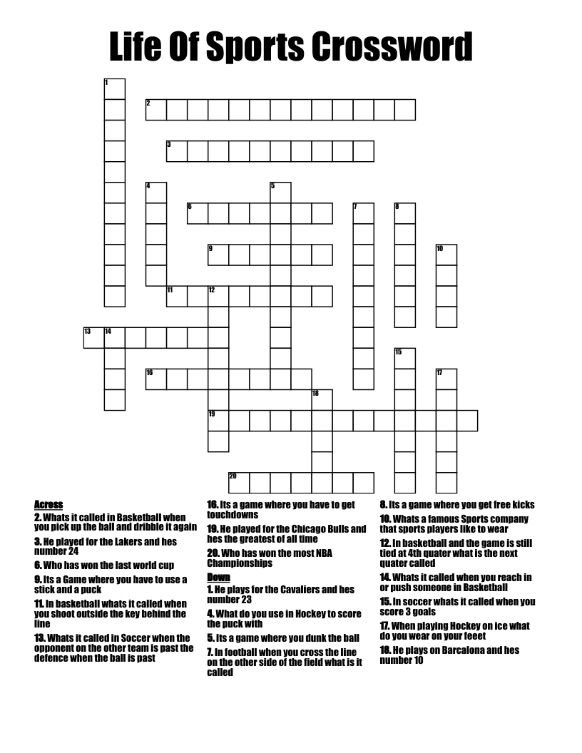 Life Of Sports Crossword