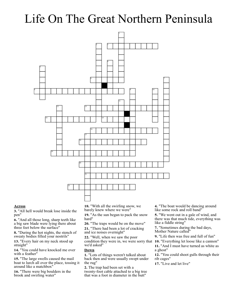 Life On The Great Northern Peninsula Crossword