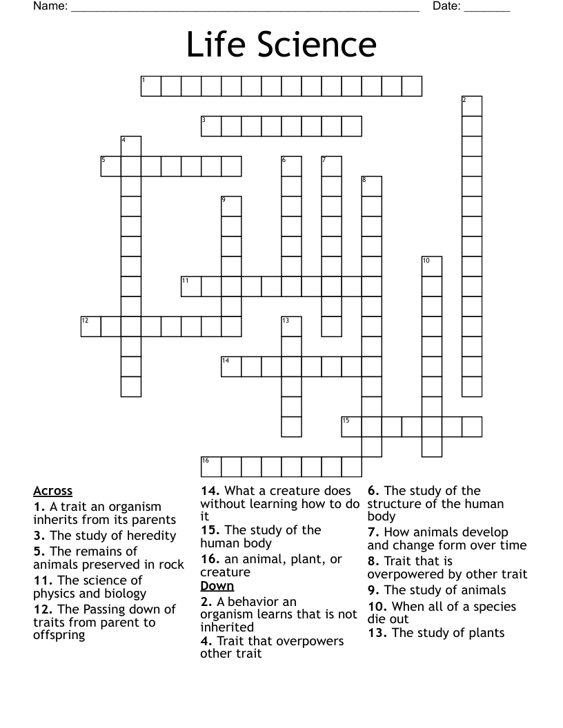 Life Science Crossword
