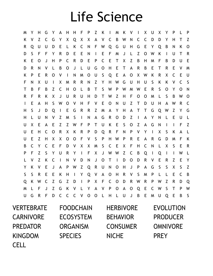 Life Science Word Search