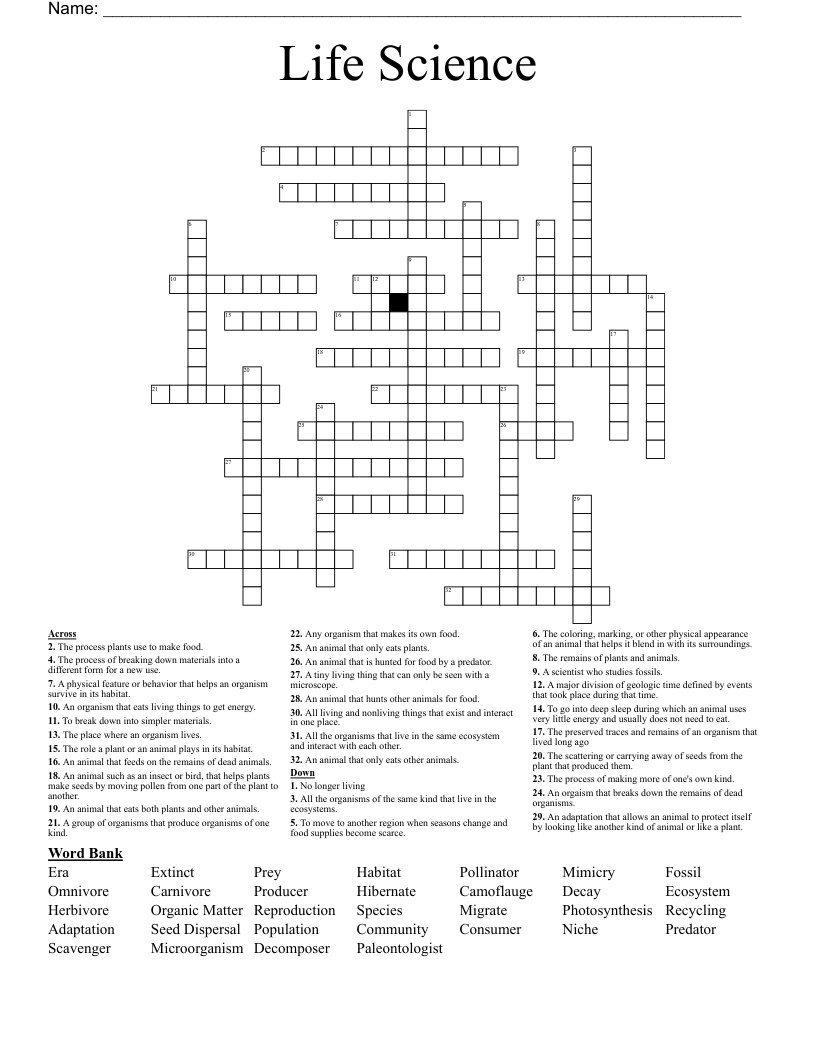 Life Science Crossword