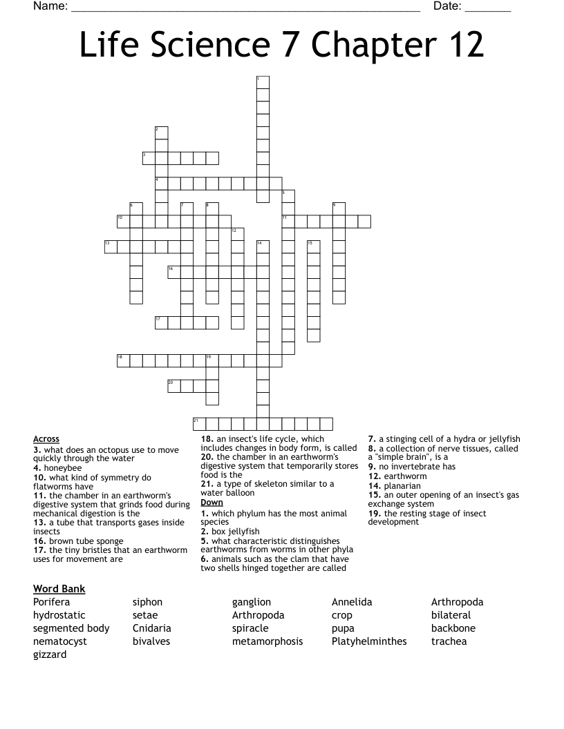 Life Science 7 Chapter 12 Crossword