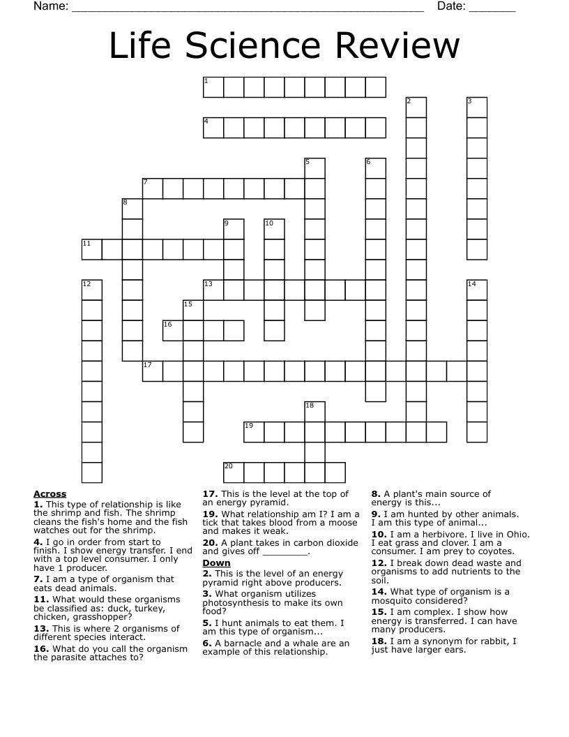 Life Science Review Crossword