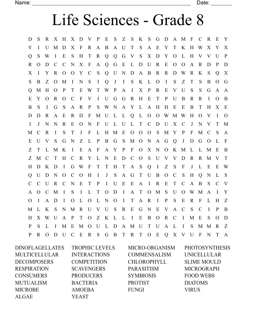 Life Sciences -  Grade 8 Word Search