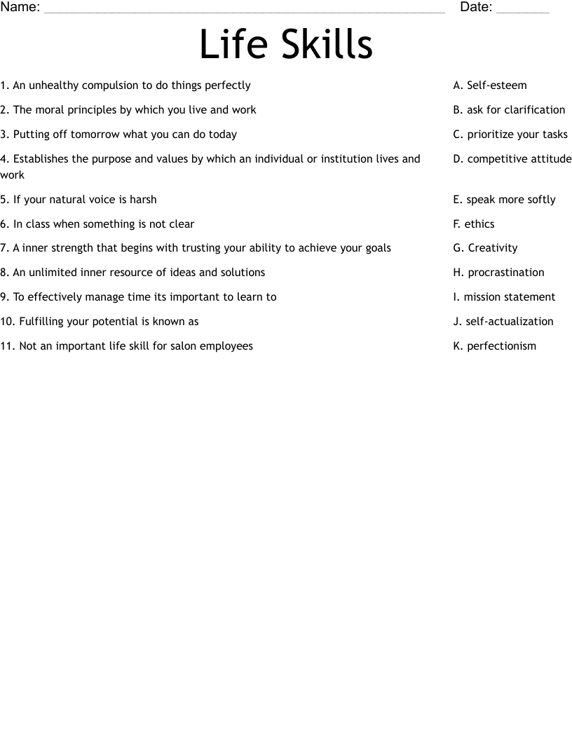 Life Skills Worksheet