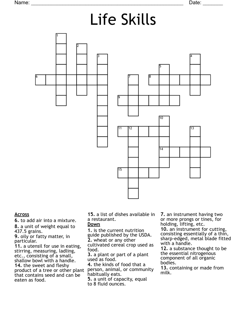Life Skills Crossword