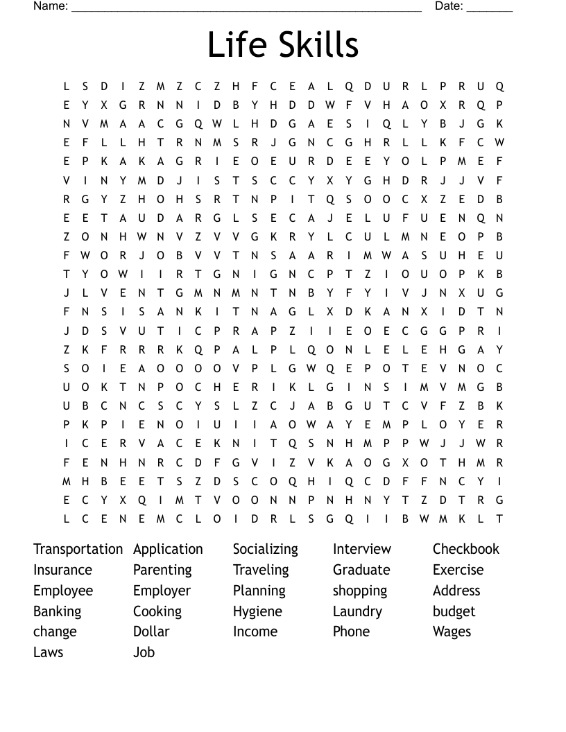 Life Skills Word Search