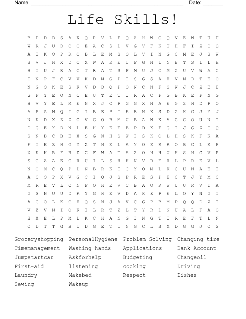Life Skills! Word Search