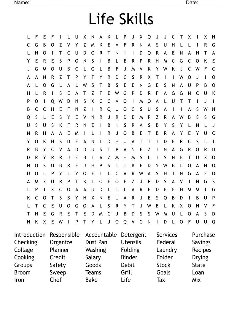 Life Skills Word Search