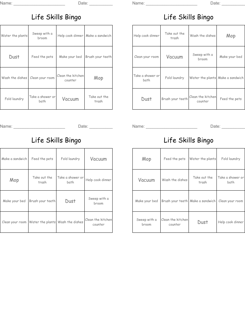 Life Skills Bingo