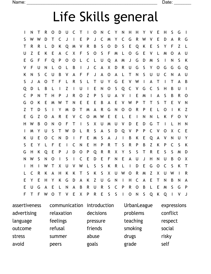 Life Skills general Word Search