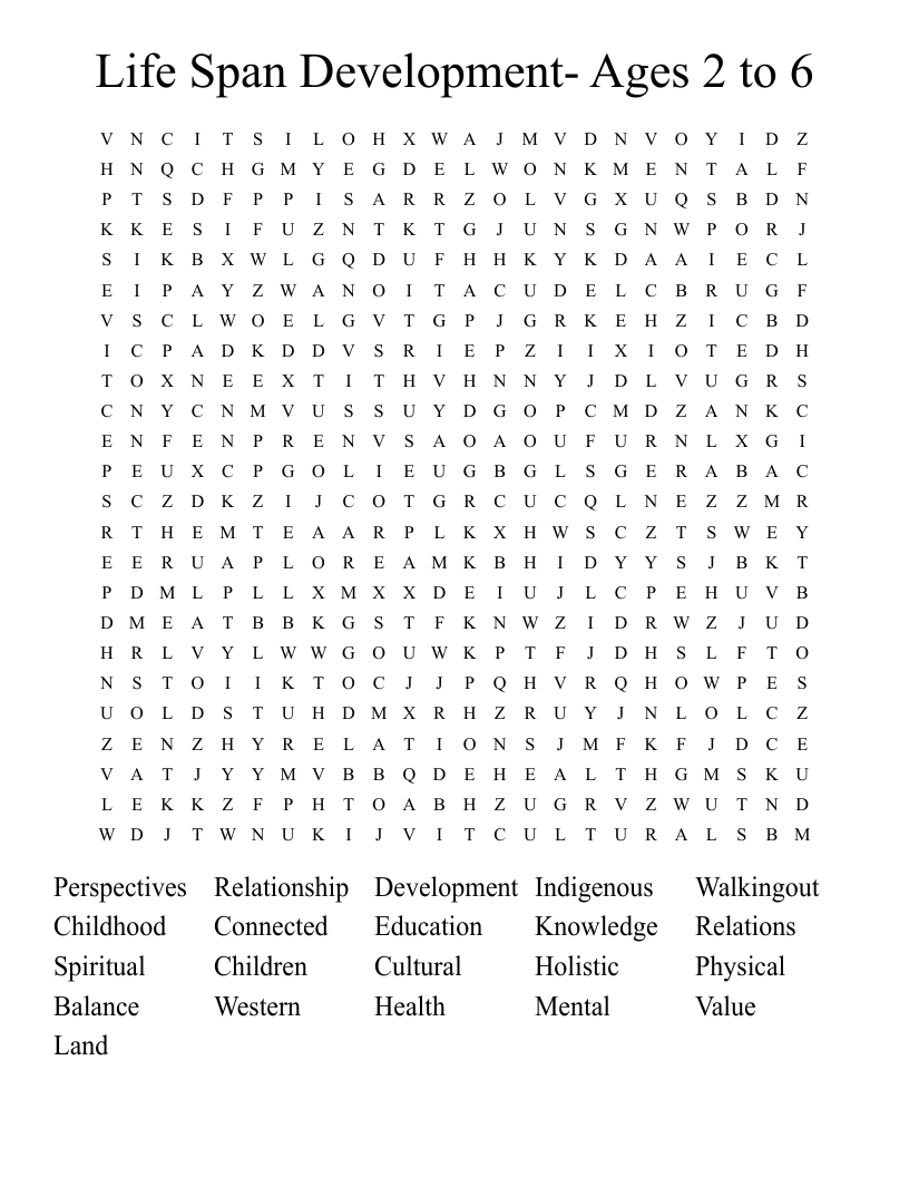 Life Span Development- Ages 2 to 6 Word Search