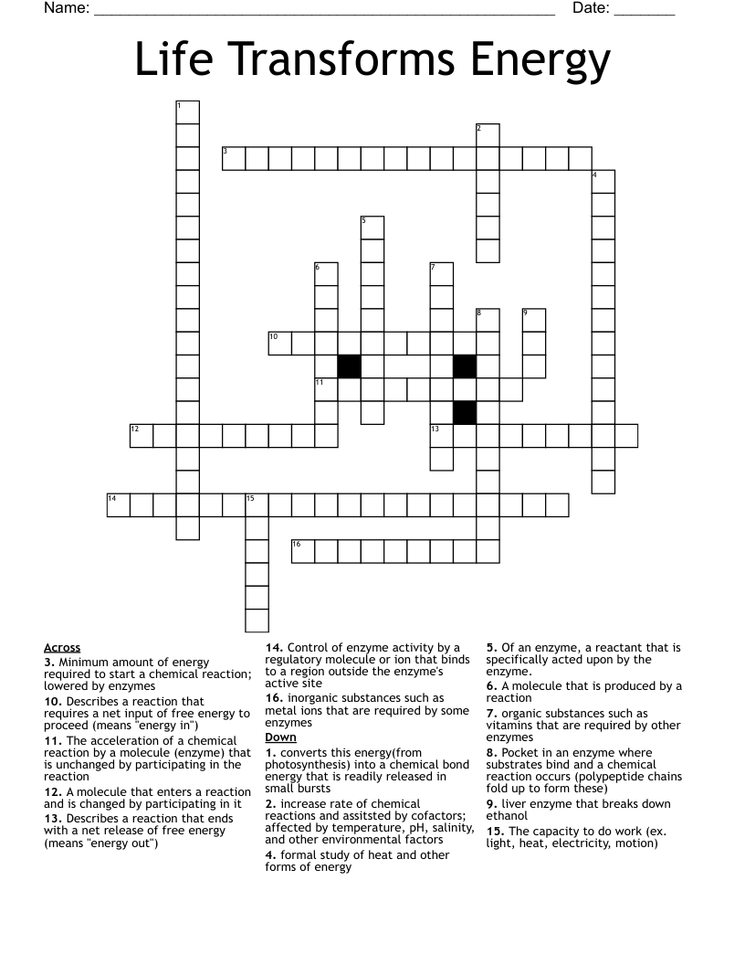 Life Transforms Energy Crossword