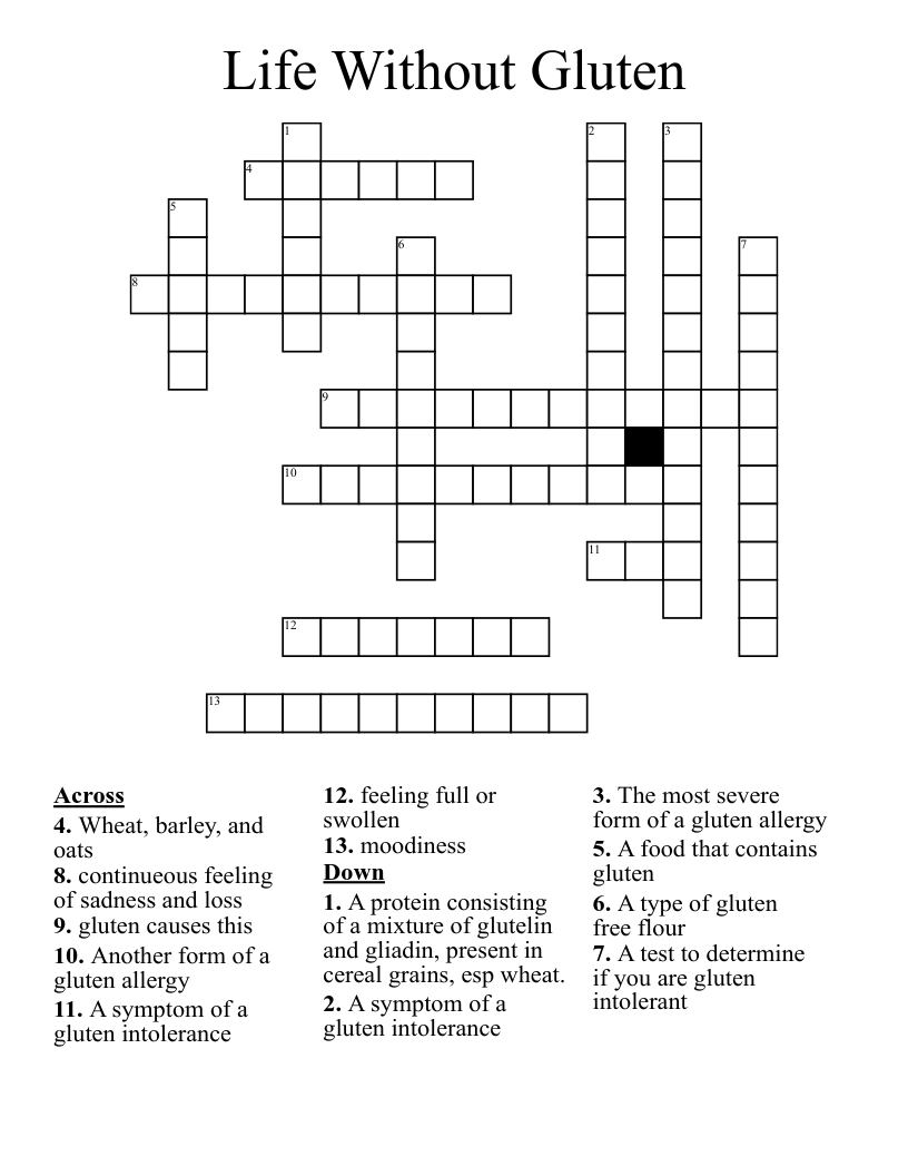 Life Without Gluten Crossword