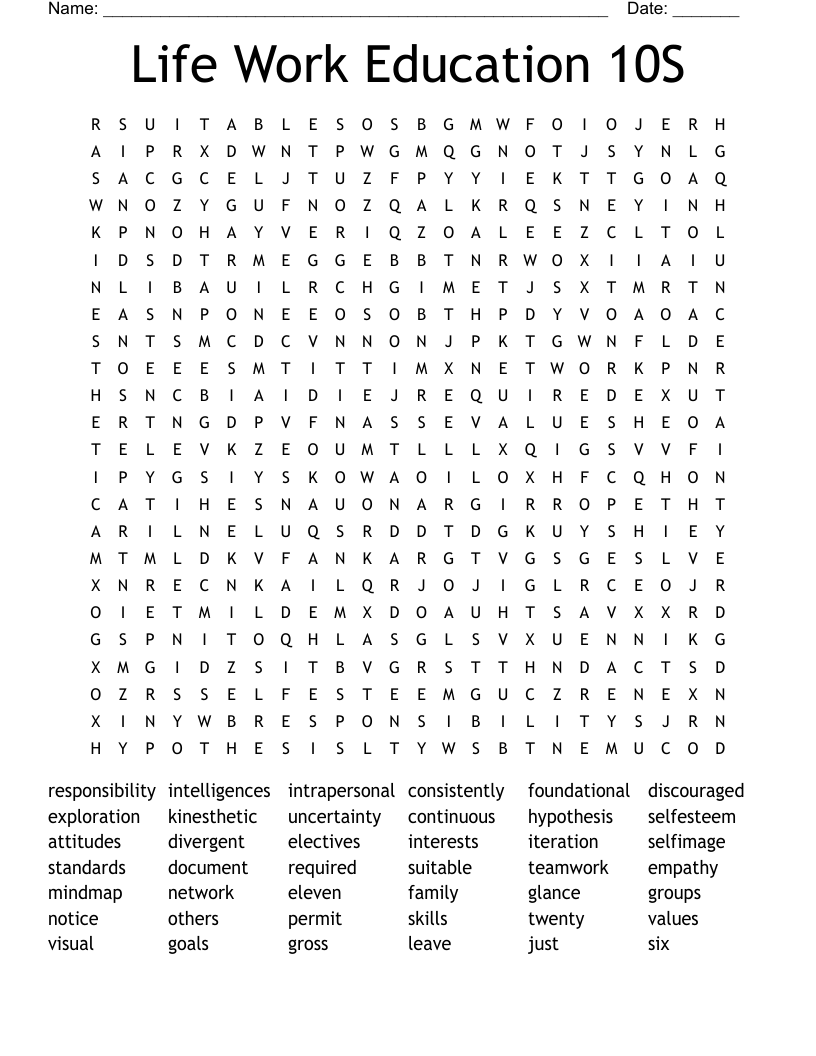 Life Work Education 10S Word Search